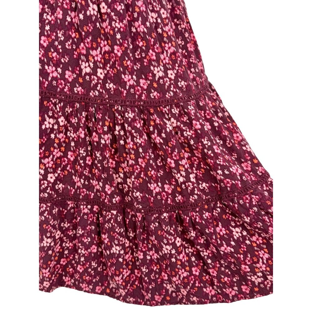 Wild Fable Burgundy Floral Crochet Trim Tiered Hem Grunge 90s Babydoll Dress - Picture 5 of 13